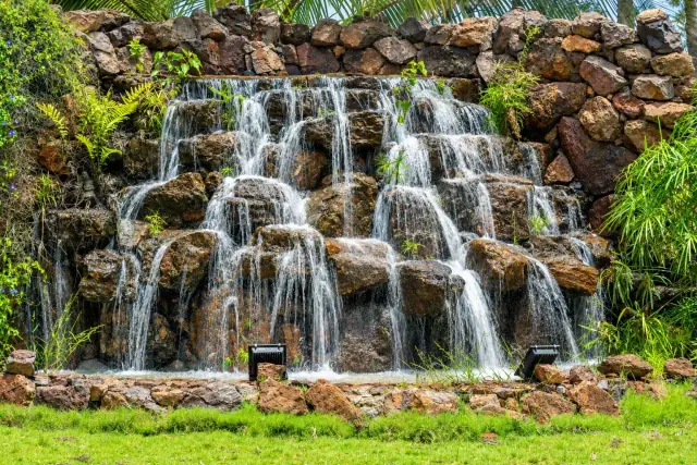 Rock waterfall by day