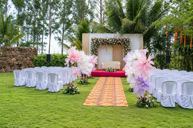 Floral wedding mandap on the lawn